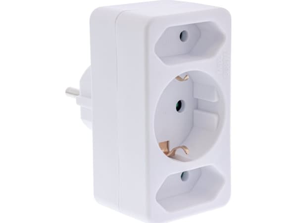 InLine stikkontakt adapter beskyttende kontaktplugg til 2x Euro+ 1x SK hvit (16471B)