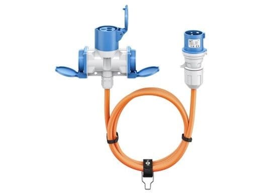 CEE-adapterkabel, CEE-plugg til 1x CEE-kontakt og 2x beskyttende kontaktuttak, 1,5 m - Kabellengde 1,5 m