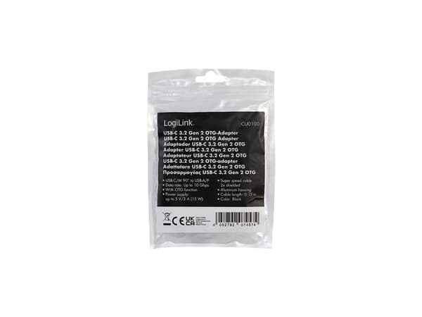 LogiLink CU0100, USB typ C, USB typ A, 0,2 m, svart