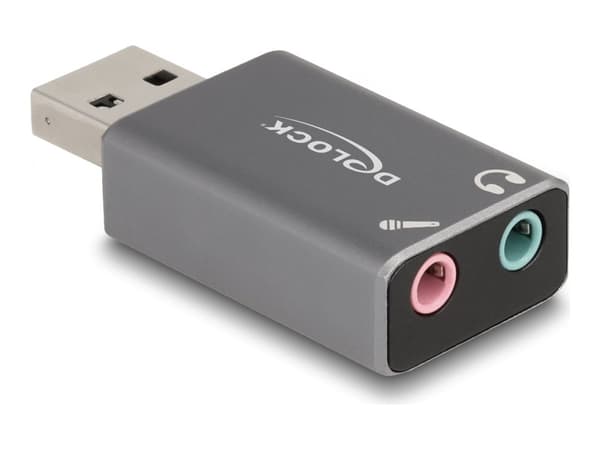 Delock - USB-A-adapter för hörlursuttag - USB hane till mini-phone stereo 3.5 mm, minimonojack hona - grå