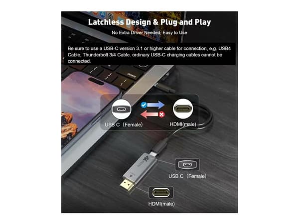 MicroConnect - Videosovitin - 24-nastainen USB-C naaras - HDMI uros - musta, hopea - 4K60Hz (4096 x 2160) tuki, yksisuuntainen