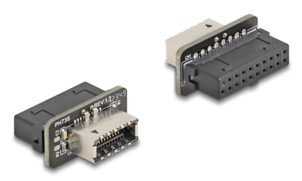 DeLOCK 67238, 20-pin USB, USB Type-E, Svart, Rostfritt stål