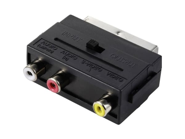 SpeaKa Professional SP-13442696 Phono / Scart Adapter [3x Cinch-bøsning - 1x SCART-stik] Sort med omskifter