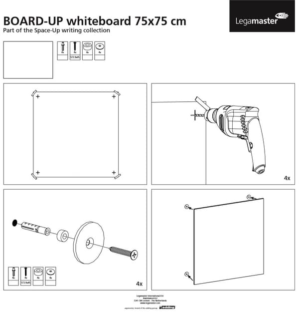 BOARD-UP rammeløs whiteboard - 75x75 cm