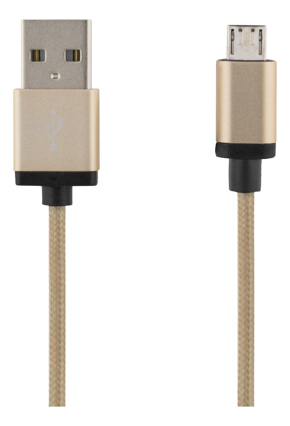 DELTACO USB cable, braided, Type A ma - Type Micro B ma, 3m, gold