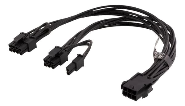 Internal PCIe power cable, 6-pin to 2x 8-pin, 0,3m, black