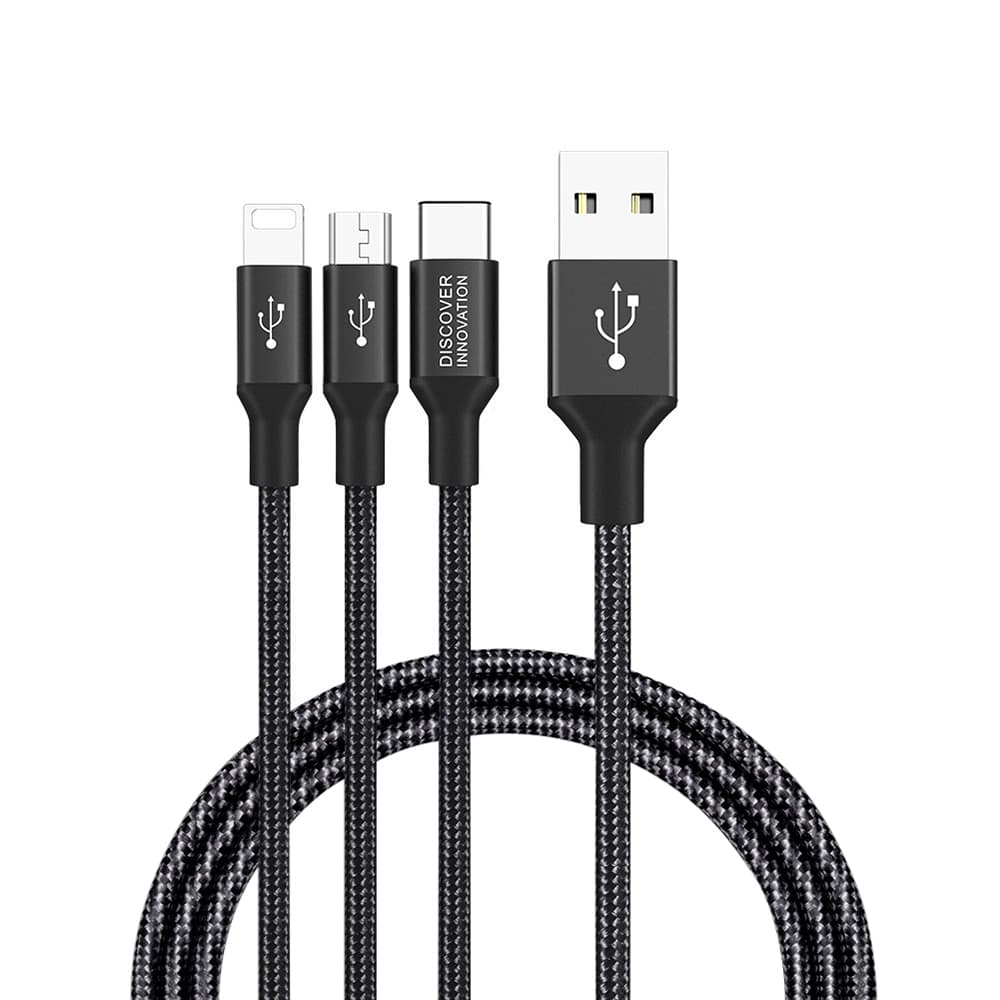 Nillkin Swift 3 in 1 Kabel (USB A to Mikrofonro. Type C. Lightning. 1.5M) Svart