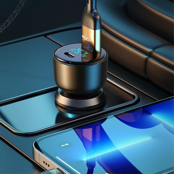 ROCK H16 72W meget hurtig biloplader Hurtig opladningsadapter USB-C+USB