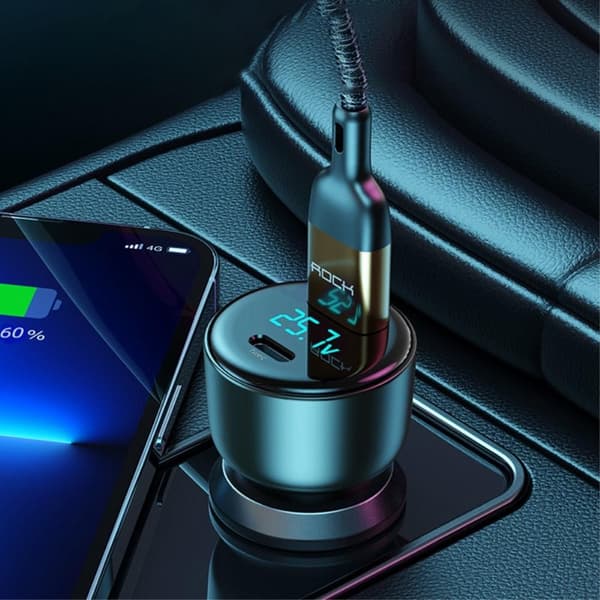 ROCK H16 72W meget hurtig biloplader Hurtig opladningsadapter USB-C+USB