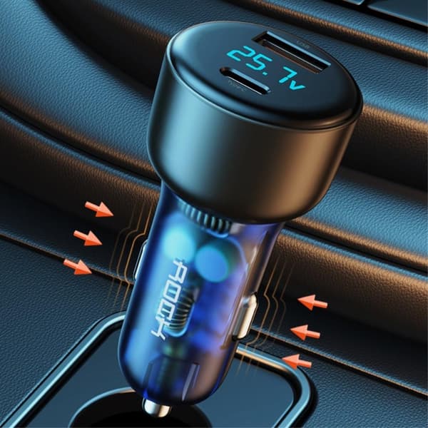 ROCK H16 72W meget hurtig biloplader Hurtig opladningsadapter USB-C+USB