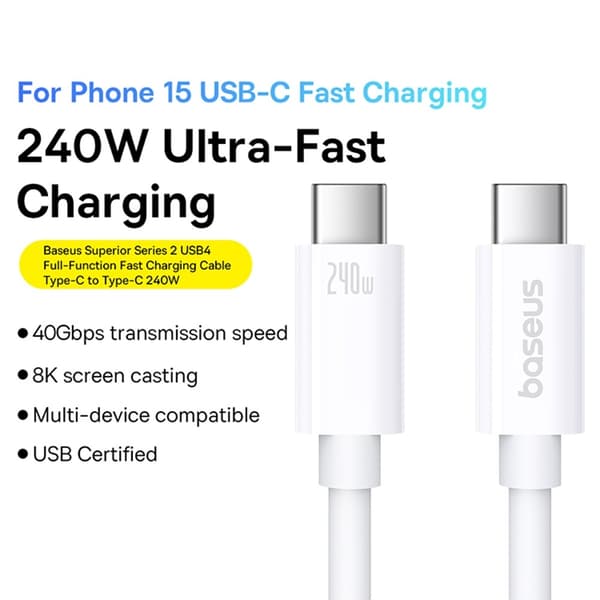 BASEUS Superior 1M hurtigopladningskabel 240W USB-C til USB-C