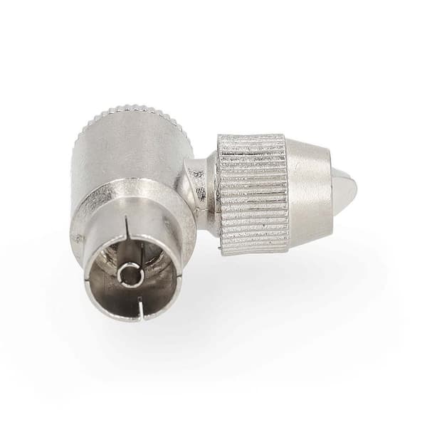 Nedis IEC (koaks) Connector | Vinklet 90° | Hunn | Nikkel belagt | 75 Ohm | Skrue | Kabeltilførselsdiameter: 7.0 mm | Metall | Sølv | 2 stk. | Gift Bo