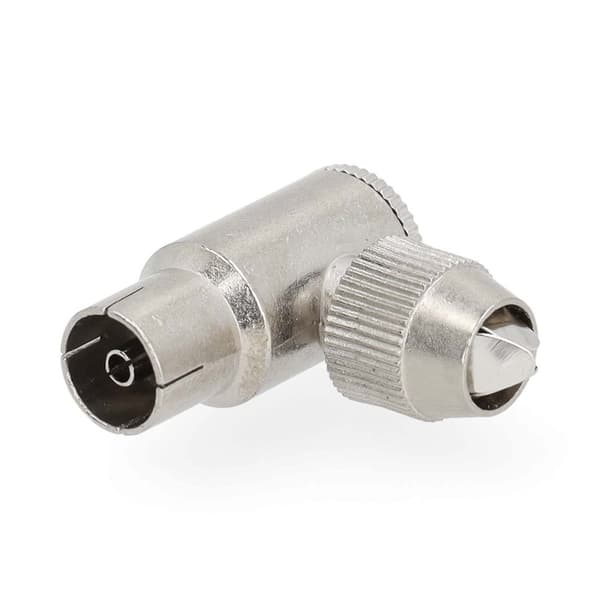 Nedis IEC (koaks) Connector | Vinklet 90° | Hunn | Nikkel belagt | 75 Ohm | Skrue | Kabeltilførselsdiameter: 7.0 mm | Metall | Sølv | 2 stk. | Gift Bo