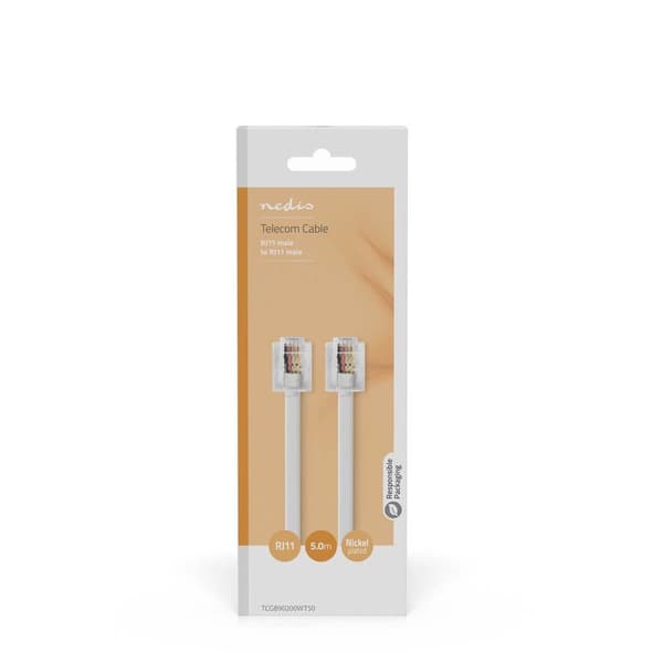 Nedis Telekomkabel | RJ11 Hane | RJ11 Hane | 5.00 m | Kabelns utformning: Platt | Kabeltyp: RJ11 | Transparent / Vit