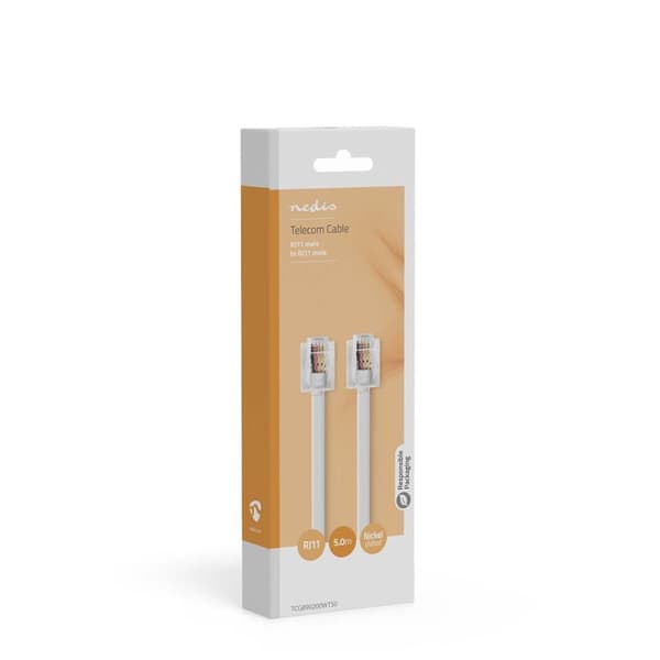 Nedis Telekomkabel | RJ11 Hane | RJ11 Hane | 5.00 m | Kabelns utformning: Platt | Kabeltyp: RJ11 | Transparent / Vit