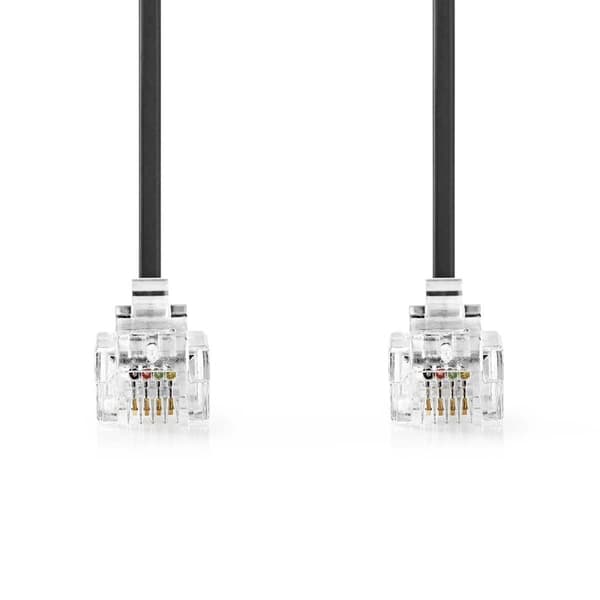 Nedis Telekomkabel | RJ11 Hane | RJ11 Hane | 5.00 m | Kabelns utformning: Platt | Guldplaterad | Kabeltyp: RJ11 | Svart | Label