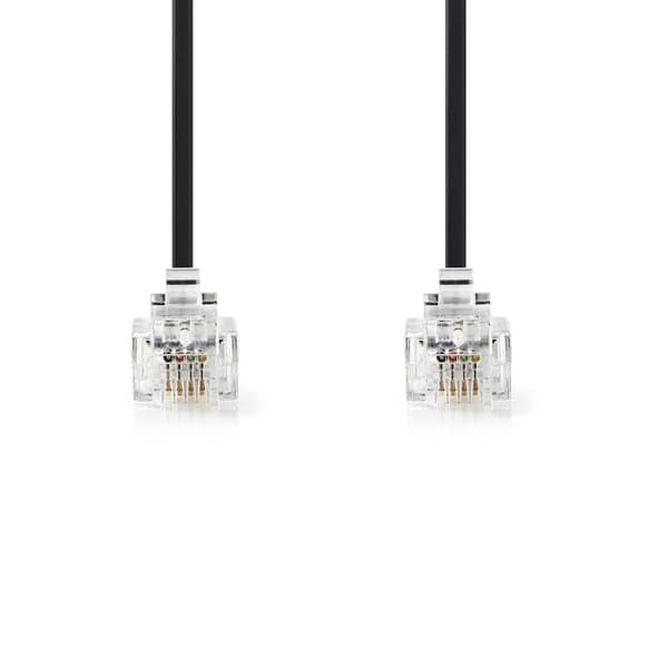 Nedis Telekomkabel | RJ11 Hane | RJ11 Hane | 10.0 m | Kabelns utformning: Platt | Guldplaterad | Kabeltyp: RJ11 | Svart | Label