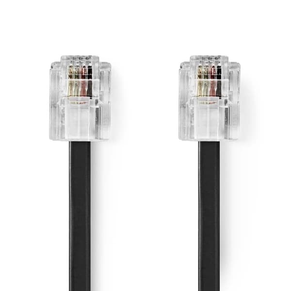 Nedis Telekomkabel | RJ11 Hane | RJ11 Hane | 10.0 m | Kabelns utformning: Platt | Guldplaterad | Kabeltyp: RJ11 | Svart | Label