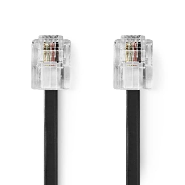 Nedis Telekomkabel | RJ11 Hane | RJ11 Hane | 10.0 m | Kabelns utformning: Platt | Guldplaterad | Kabeltyp: RJ11 | Svart | Label