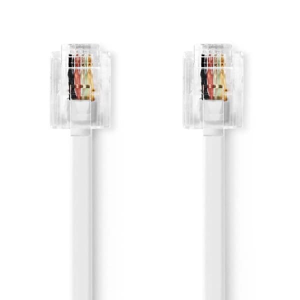 Nedis Telekomkabel | RJ11 Hane | RJ11 Hane | 10.0 m | Kabelns utformning: Platt | Guldplaterad | Kabeltyp: RJ11 | Vit | Label