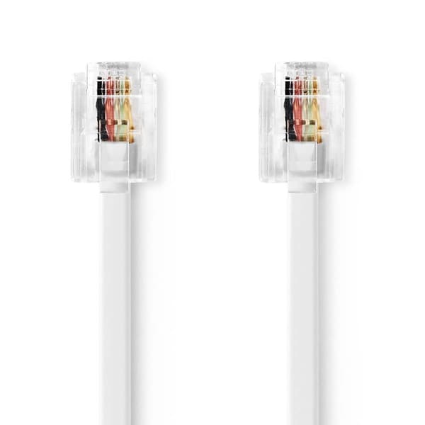 Nedis Telekomkabel | RJ11 Hane | RJ11 Hane | 10.0 m | Kabelns utformning: Platt | Guldplaterad | Kabeltyp: RJ11 | Vit | Label