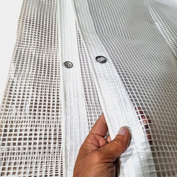 Båtpresenning NOCK Armor Pro, rutarmerad med extraförstärkt öljettkant, 250 g / m², transparent, 5 x 7 meter + 26 st gummistroppar