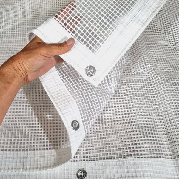 Båtpresenning NOCK Armor Pro, rutarmerad med extraförstärkt öljettkant, 250 g / m², transparent, 5 x 7 meter + 26 st gummistroppar