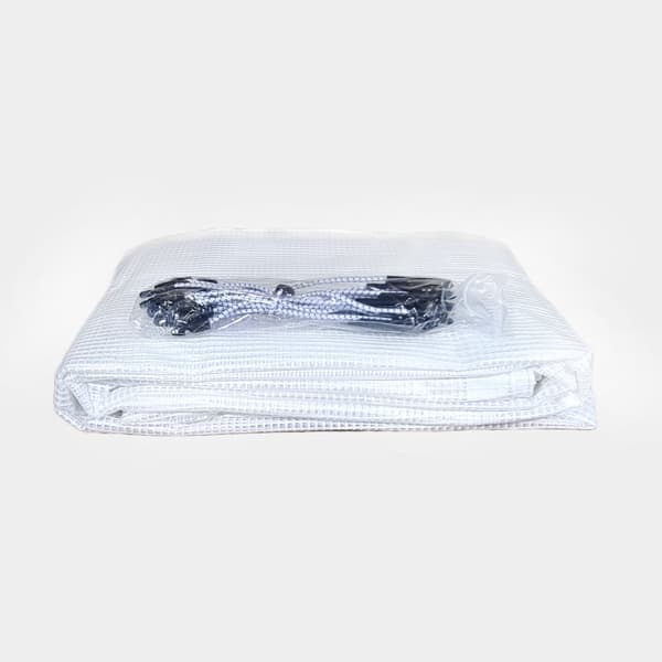 Båtpresenning NOCK Armor Pro, rutarmerad med extraförstärkt öljettkant, 250 g / m², transparent, 5 x 7 meter + 26 st gummistroppar