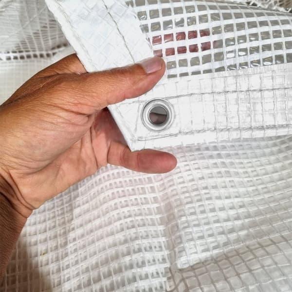 Formsydd båtpresenning NOCK Armor Pro Hexagon, rutarmerad med extraförstärkt öljettkant, 250 g / m², transparent, 6 x 10 meter + 30 st gummistroppar