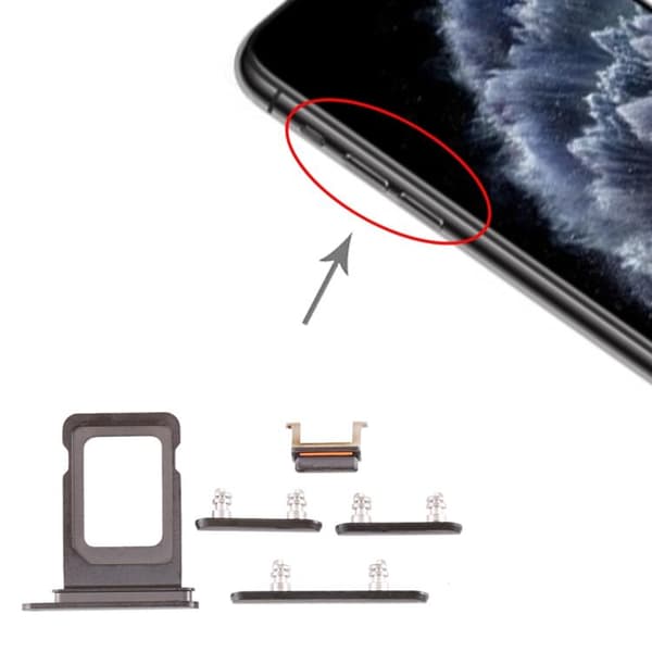 Original iPhone 11 Pro / 11 Pro Max Simkortshållare + Sidoknappar - Svart