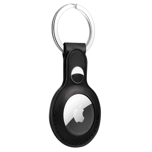 Apple AirTag Läderskal Med Nyckelring Svart