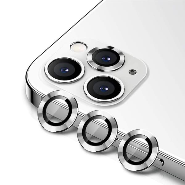 iPhone 12 Pro Max Linsskydd med Metallram - Silver (3-pack)