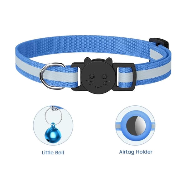 AirTag Katthalsband justerbart med Reflex och Bjällra - Blå