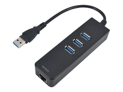 DELTACO USB3-GIGA3 - Hub - 3 x SuperSpeed USB 3.0 + 1 x 10/100/1000 - stasjonær