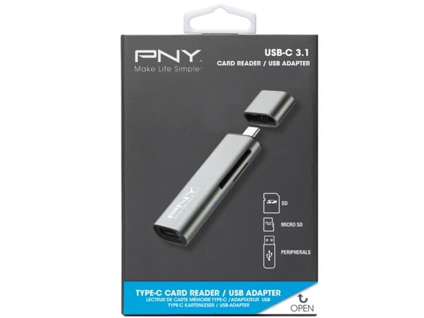 PNY R-TC-UA-3N1E01-RB, MicroSD (TransFlash), MicroSDHC, MicroSDXC, SD, SDHC, SDXC, Metallinen, Reach, USB 3.2 Gen 1 (3.1 Gen 1) Type-C, USB, Windows