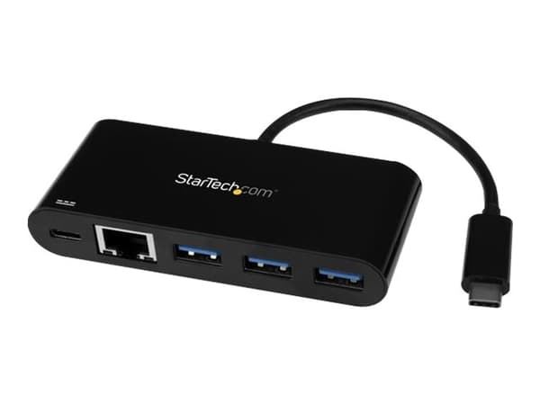 StarTech.com 3-ports USB-C-hubb med Gigabit Ethernet och 60 W strömförsörjning Pass-through laddning av bärbar dator - USB-C till 3x USB-A (USB 3.0 S