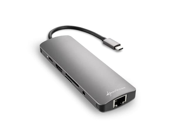 Sharkoon USB 3.0 Type C Combo Adapter, USB Type-C, HDMI, RJ-45, USB 3.2 Gen 1 (3.1 Gen 1), Harmaa, 132 m, 5 Gbit/s, 130 mm