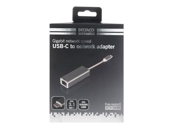 DELTACO USBC-GIGA5 - Verkkosovitin - USB-C 3.1 - Gigabit Ethernet - avaruudenharmaa