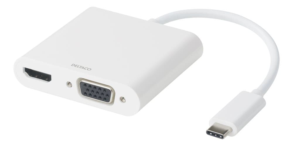 DELTACO USB-C docking station, HDMI/VGA/USB-C, 100W USB-C PD 3.0, whit