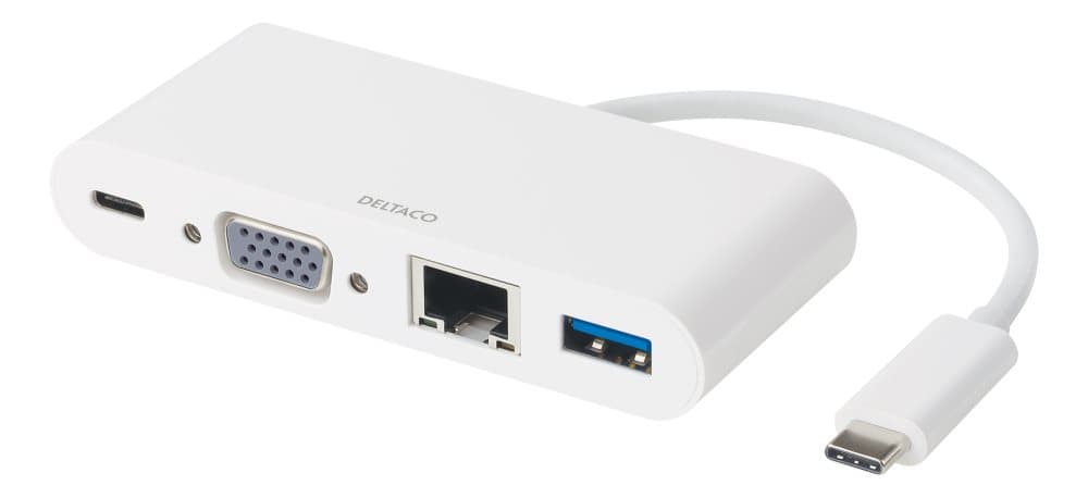 DELTACO USB TYPE C TO VGA+USBC PD 60+USBA +RJ45