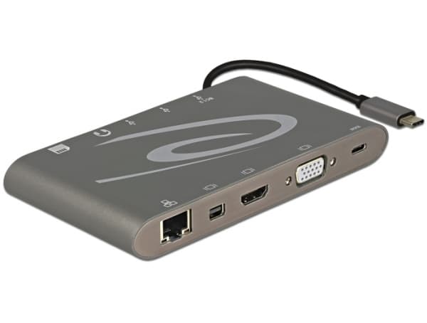 Delock USB Type-C 3.1 Docking Station 4K - Dokkingstasjon - USB-C 3.1 / Thunderbolt 3 - VGA, HDMI, Mini DP - 1GbE