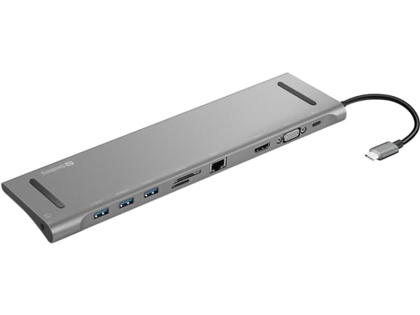 Sandberg USB-C 10-in-1 Docking Station, Langallinen, USB 3.2 Gen 1 (3.1 Gen 1) Type-C, 100 W, 10,100,1000 Mbit/s, Alumiini, MMC, MicroSD (TransFlash)