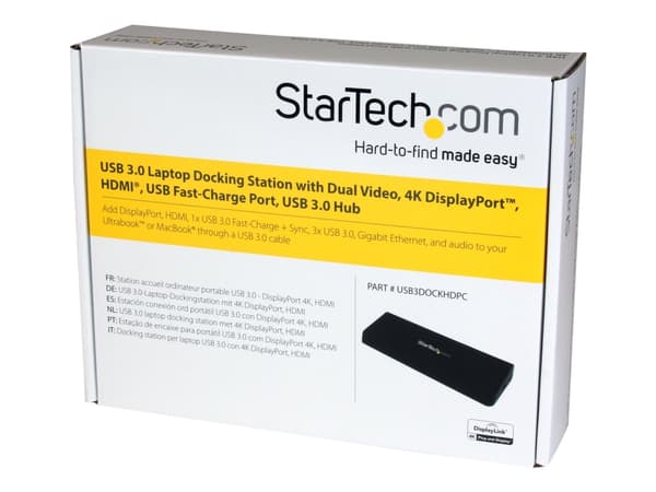 StarTech.com USB 3.0 -telakointiasema Dual Monitor HDMI &amp; 4K DisplayPort, 4x USB-A, Gigabit Ethernet, USB Type A Universal Laptop Dock USB 3.1 Ge
