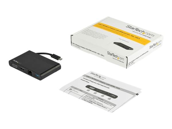 StarTech.com USB C moniporttisovitin HDMI:llä, VGA:lla, Gigabit Ethernetillä ja USB 3.0:lla, USB C:stä 4K HDMI tai 1080p VGA näyttöön Mini Dock Hub,