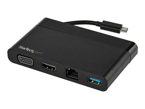StarTech.com USB C moniporttisovitin HDMI:llä, VGA:lla, Gigabit Ethernetillä ja USB 3.0:lla, USB C:stä 4K HDMI tai 1080p VGA näyttöön Mini Dock Hub,