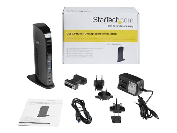 StarTech.com Kannettavan tietokoneen USB 3.0 -telakointiasema kahdella näytöllä, HDMI/DVI/VGA &amp; 6xUSB-portit - Universal USB Dock for Mac &amp; W