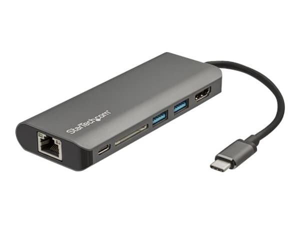 StarTech.com USB C-multiportadapter - USB-C-resedocka till 4K HDMI, 3x USB 3.0-hubb, SD/SDHC, GbE, 60W PD 3.0 Pass-through - bärbar USB-C-mini dockni