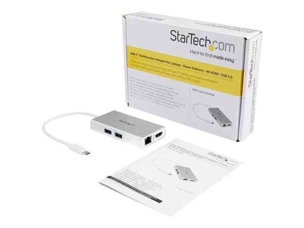 StarTech.com USB-C Multiport Adapter, USB-C Travel Docking Station with 4K HDMI, 60W Power Delivery Pass-Through, GbE, 2pt USB-A 3.0 Hub, Portable Mi