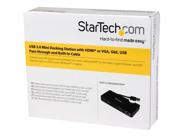 StarTech.com USB3SMDOCKHV kannettavien tietokoneiden telakka ja porttitoistin Langallinen USB 3.2 Gen 1 (3.1 Gen 1) Type-A Musta