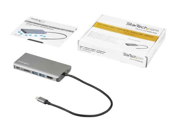 StarTech.com USB C-multiportadapter - USB-C Mini-resedocka med 4K HDMI eller 1080p VGA - 3x USB 3.0-hubb, SD, GbE, Audio, 100 W PD Pass-through - Bär
